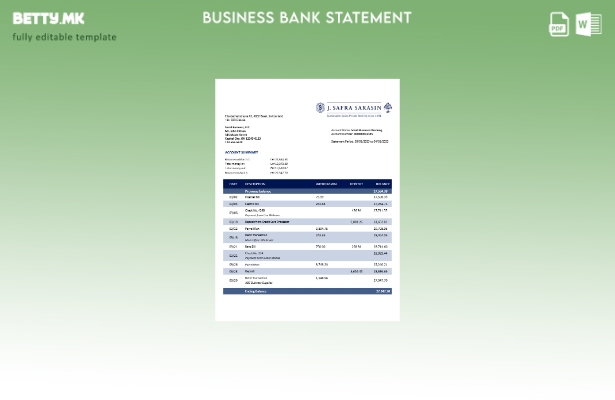 модерен стил J. Safra Sarasin Деловна изјава на банката Word и PDF шаблон